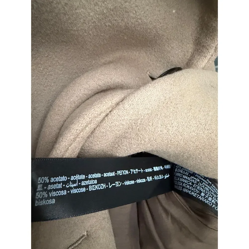Massimo Dutti Womens Camel Beige Wool Blend Long Double Breasted Over Coat S 6